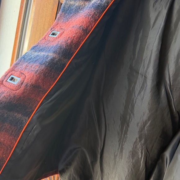 Anthropology Wool Blend Hooded Coat with Faux Fur Trim - Black & Red Plaid - Picture 5 of 6